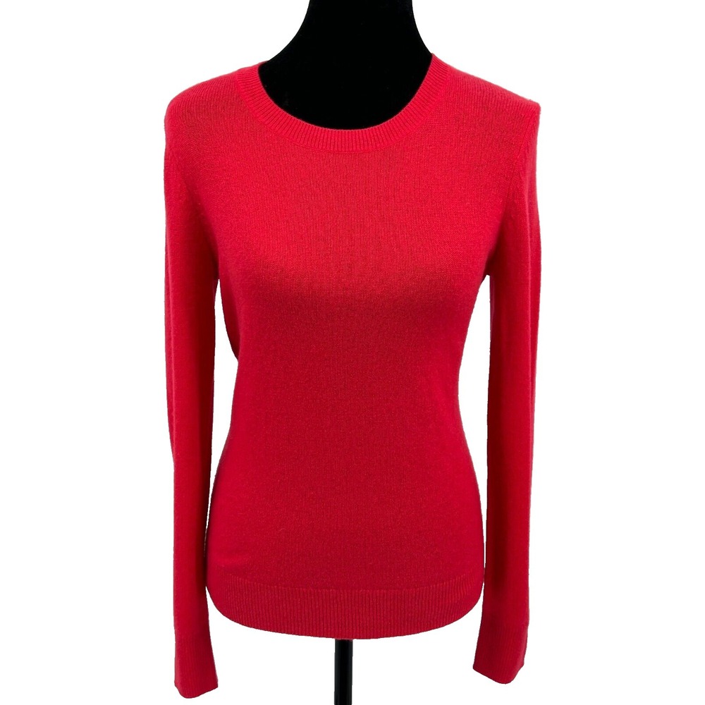 Nordstrom Womens Pullover Crew Neck Sweater Small Red Knit 100% Cashmere